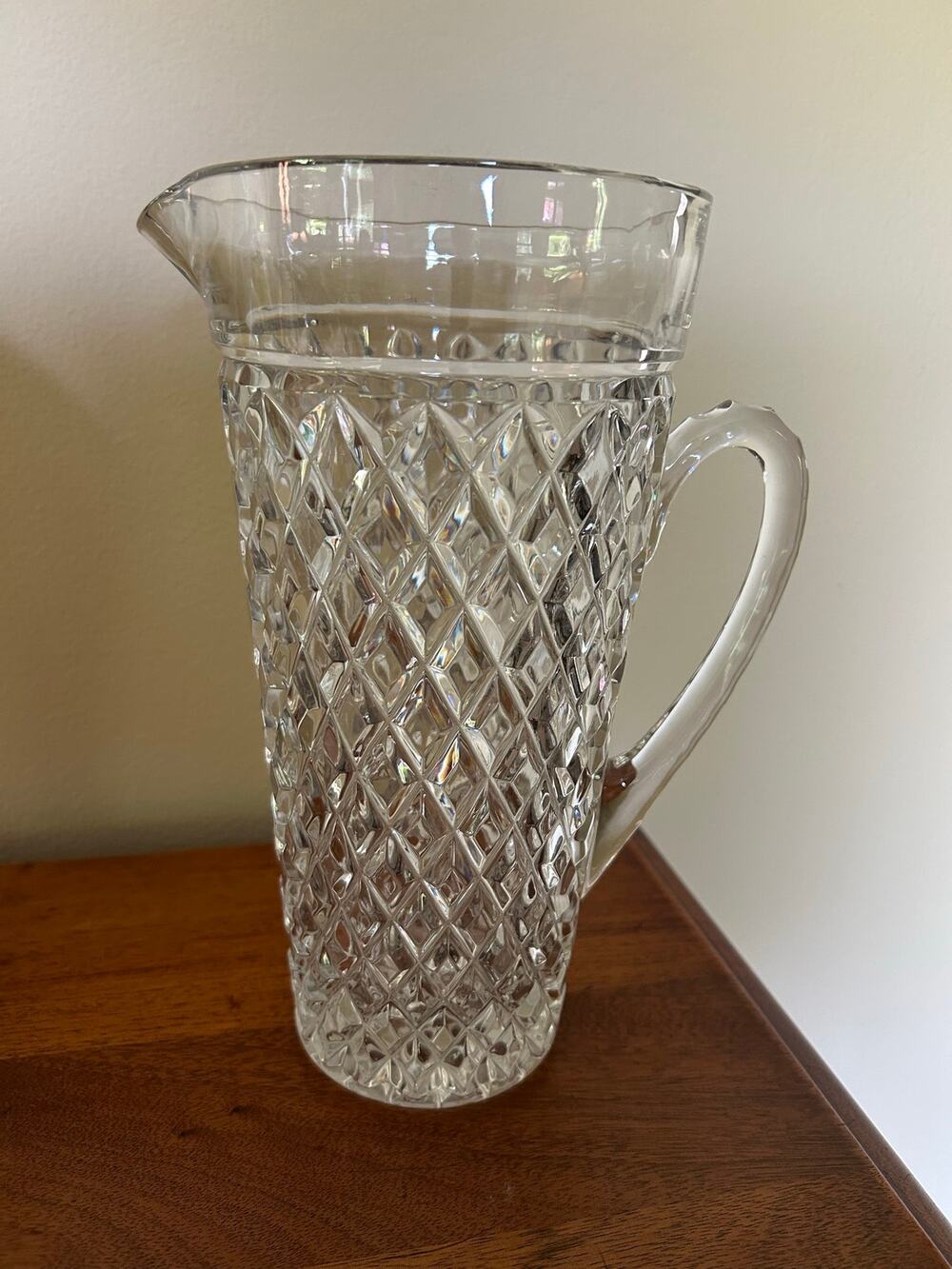 Vtg. Diamond Cut Glass Water or Beverage Pitcher